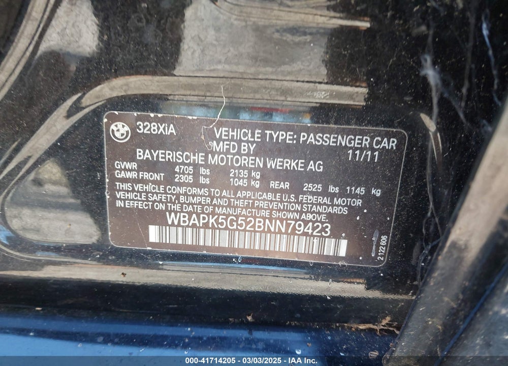 2011 BMW 328I XDRIVE VIN: WBAPK5G52BNN79423