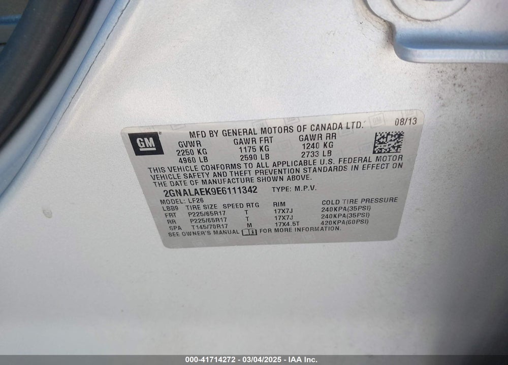 2014 CHEVROLET EQUINOX LS VIN: 2GNALAEK9E6111342