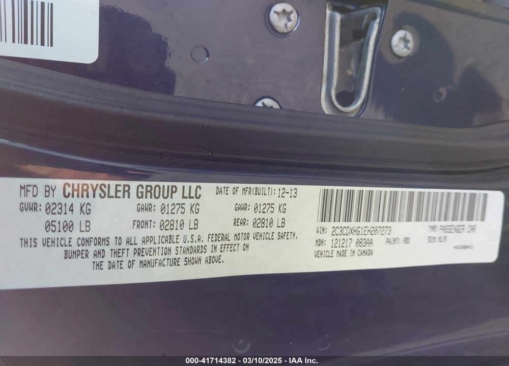 2014 DODGE CHARGER VIN: 2C3CDXHG1EH207273
