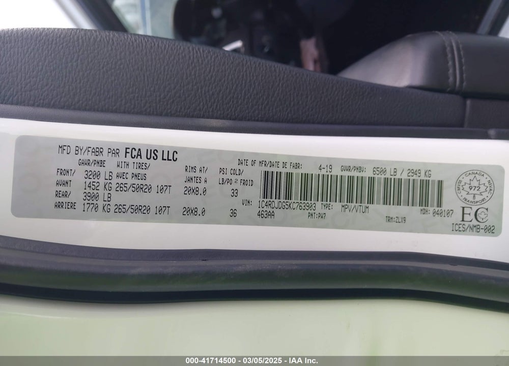 2019 DODGE DURANGO GT VIN: 1C4RDJDG5KC763903