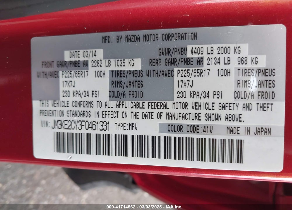2015 MAZDA CX-5 VIN: JM3KE2CY3F0461331