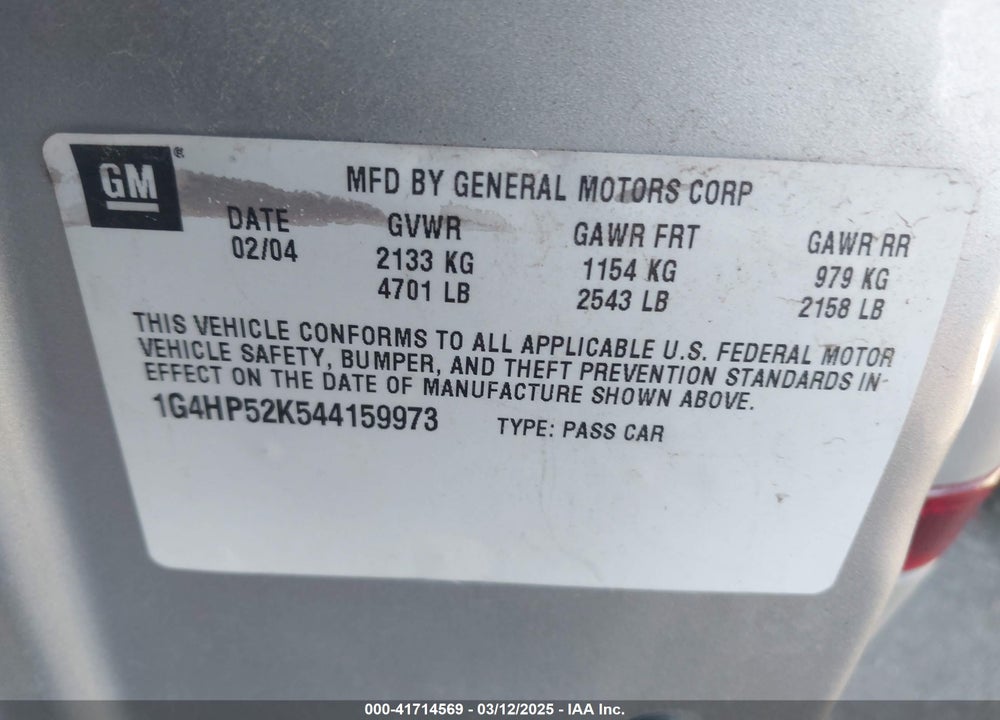 2004 BUICK LESABRE VIN: 1G4HP52K544159973