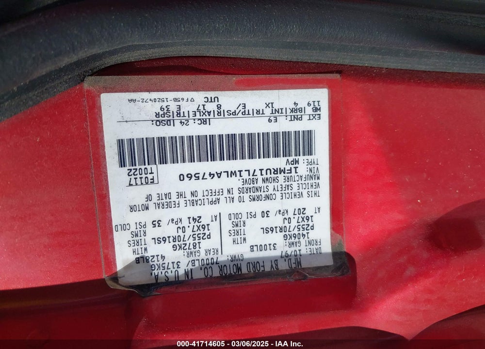1998 FORD EXPEDITION EDDIE BAUER/XLT VIN: 1FMRU17L1WLA47560