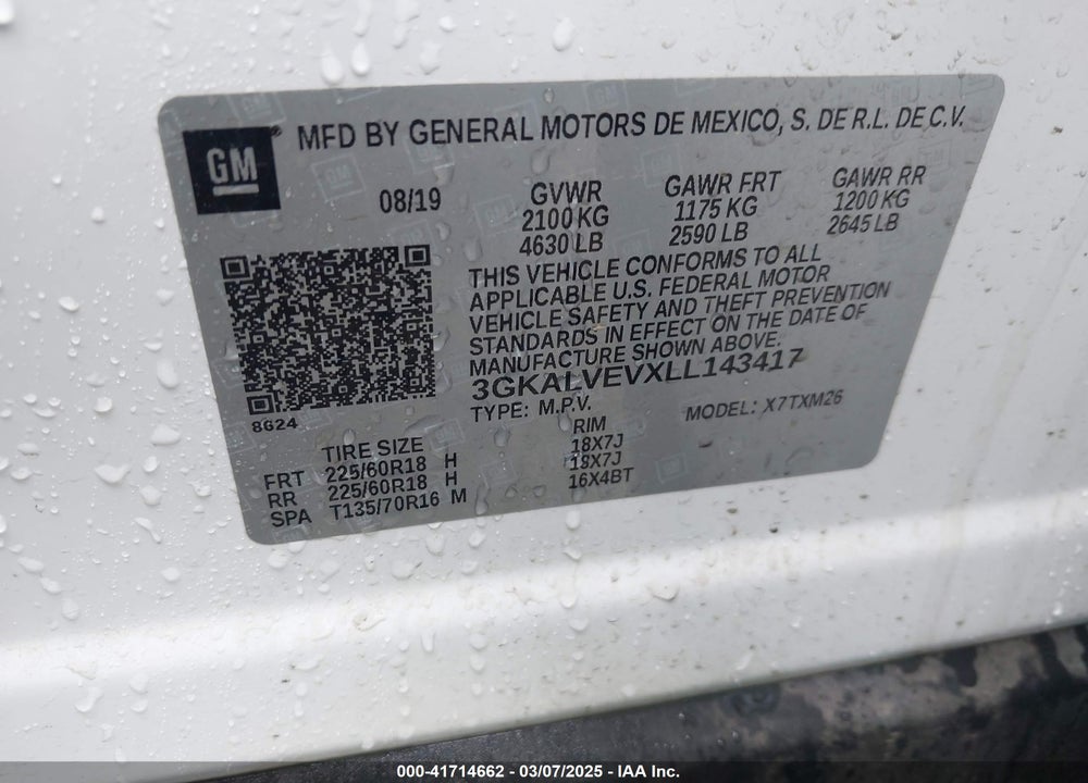 2020 GMC TERRAIN VIN: 3GKALVEVXLL143417