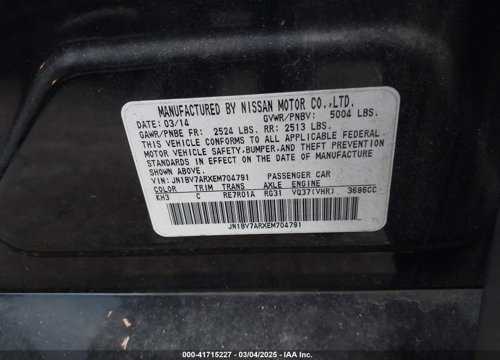2014 INFINITI Q50 VIN: JN1BV7ARXEM704791