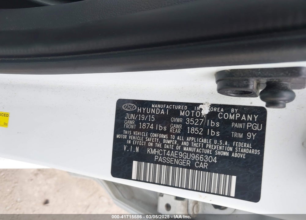 2016 HYUNDAI ACCENT VIN: KMHCT4AE9GU966304