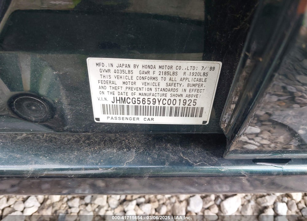 2000 HONDA ACCORD VIN: JHMCG5659YC001925