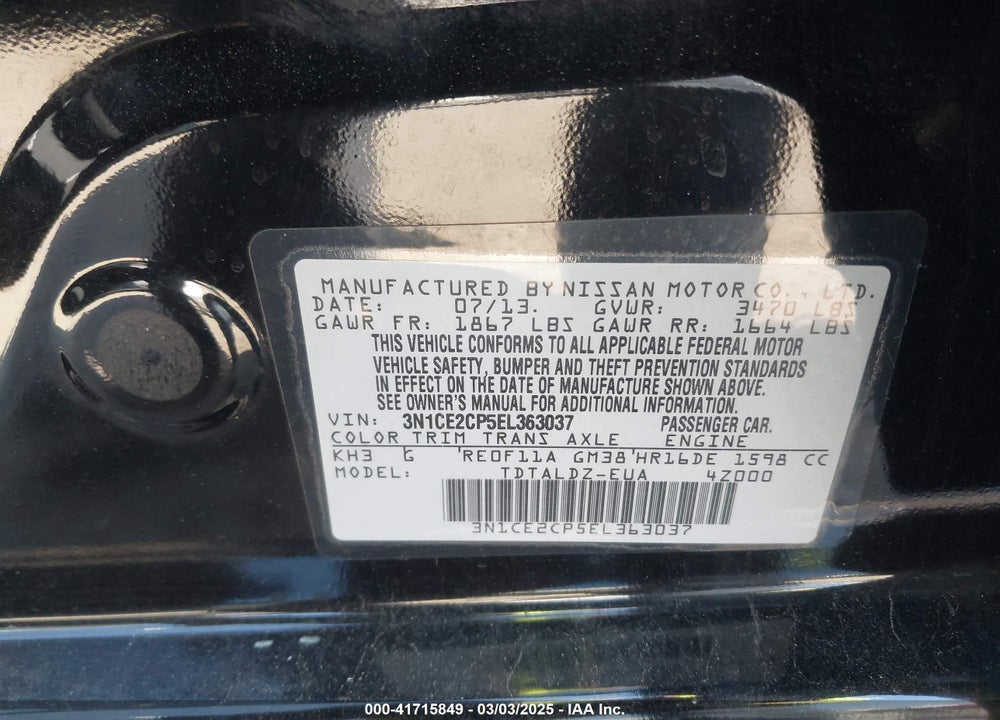 2014 NISSAN VERSA NOTE VIN: 3N1CE2CP5EL363037