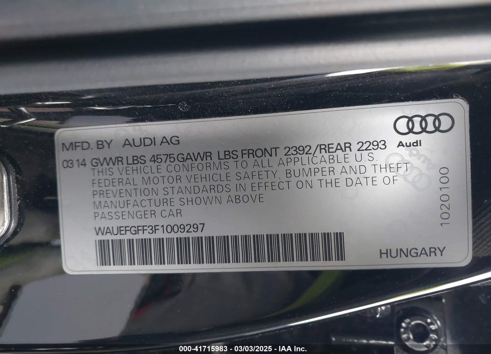 2015 AUDI A3 VIN: WAUEFGFF3F1009297