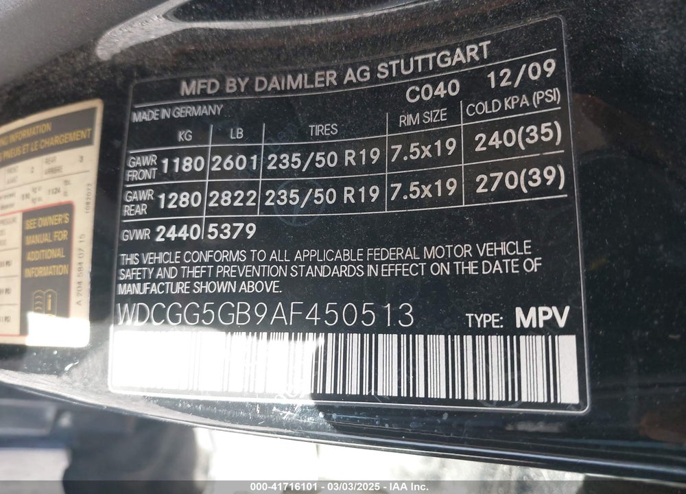 2010 MERCEDES-BENZ GLK 350 VIN: WDCGG5GB9AF450513