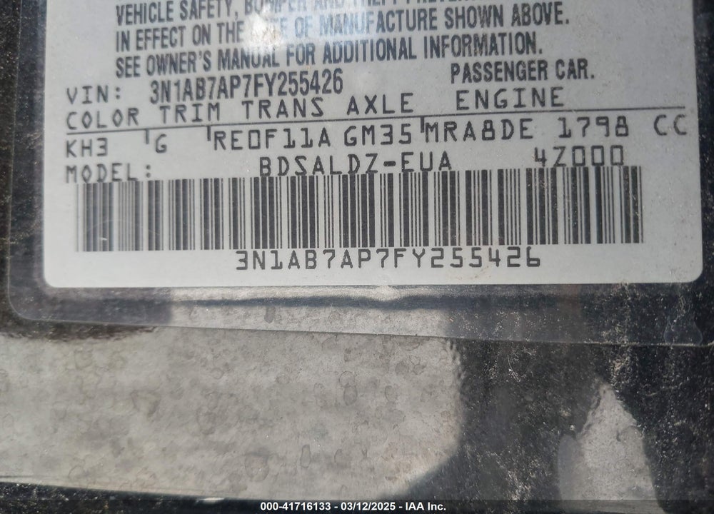 2015 NISSAN SENTRA VIN: 3N1AB7AP7FY255426