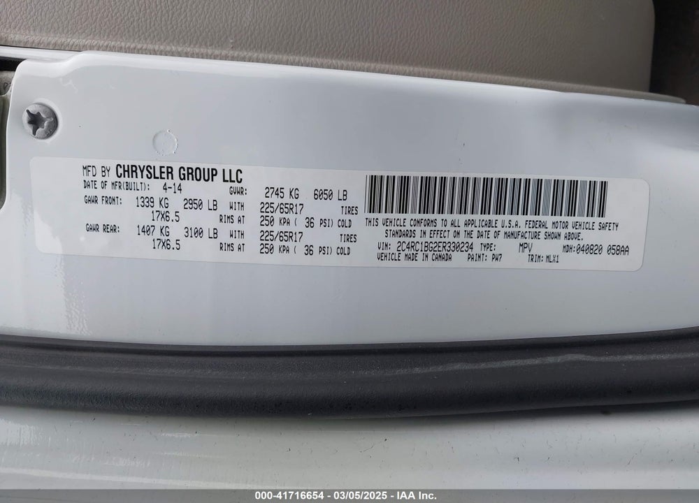 2014 CHRYSLER TOWN & COUNTRY TOURING VIN: 2C4RC1BG2ER330234