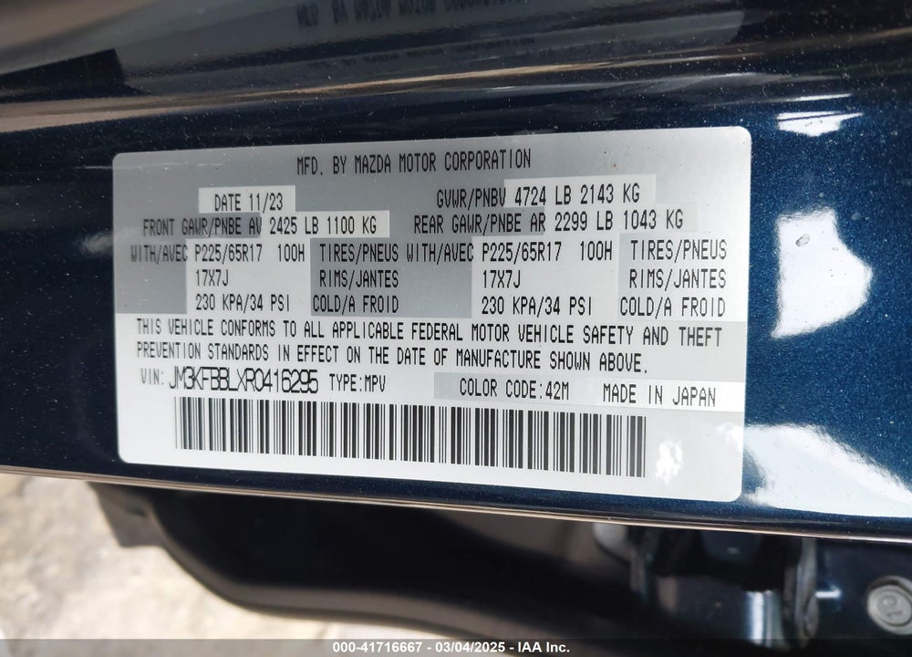 2024 MAZDA CX-5 VIN: JM3KFBBLXR0416295