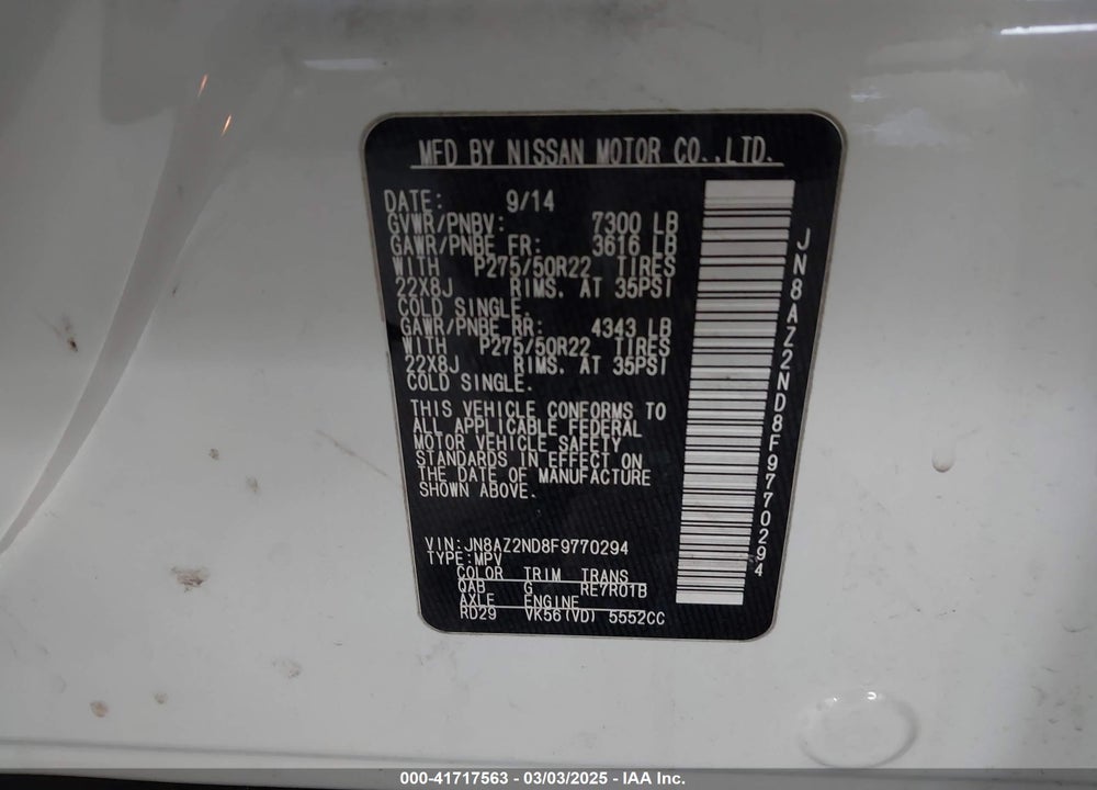 2015 INFINITI QX80 VIN: JN8AZ2ND8F9770294