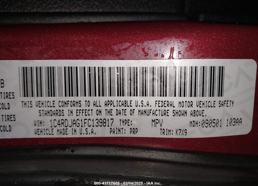 2015 DODGE DURANGO SXT VIN: 1C4RDJAG1FC139817