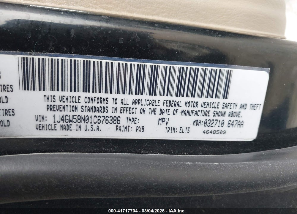 2001 JEEP GRAND CHEROKEE LIMITED VIN: 1J4GW58N01C676386