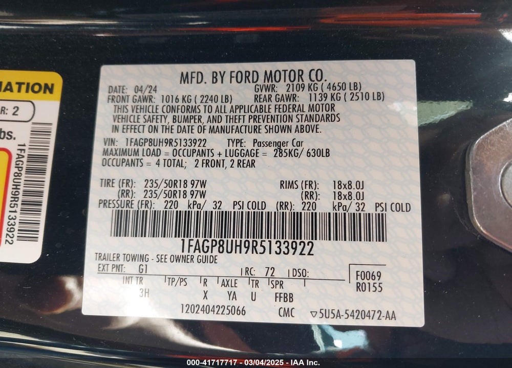 2024 FORD MUSTANG ECOBOOST PREMIUM VIN: 1FAGP8UH9R5133922