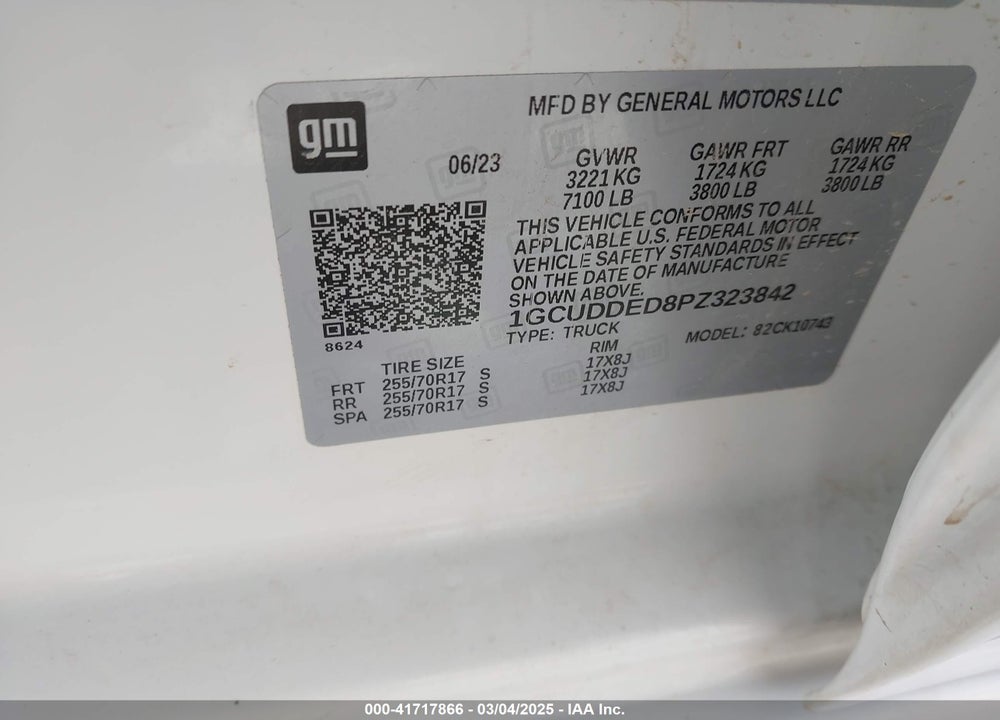 2023 CHEVROLET SILVERADO 1500 VIN: 1GCUDDED8PZ323842