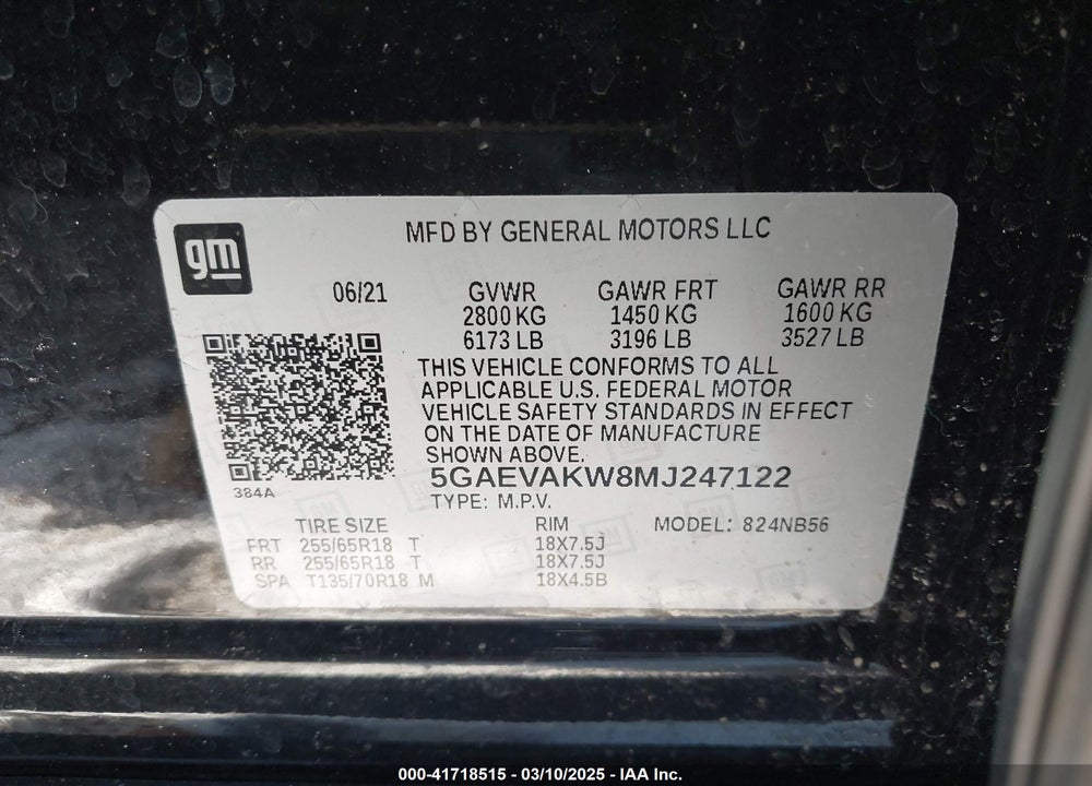 2021 BUICK ENCLAVE AWD ESSENCE VIN: 5GAEVAKW8MJ247122