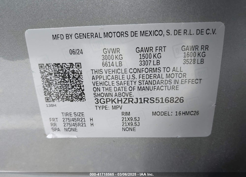 2024 HONDA PROLOGUE VIN: 3GPKHZRJ1RS516826