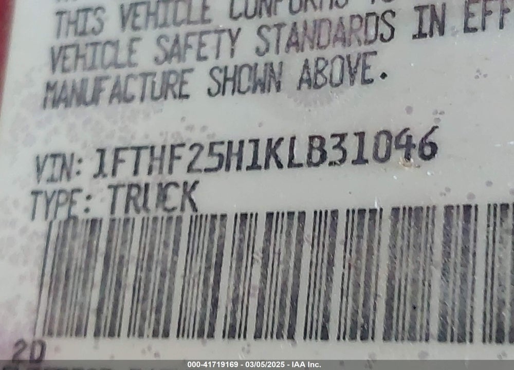 1989 FORD F250 VIN: 1FTHF25H1KLB31046