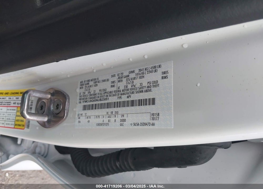 2022 FORD ESCAPE VIN: 1FMCU9G60NUB23051