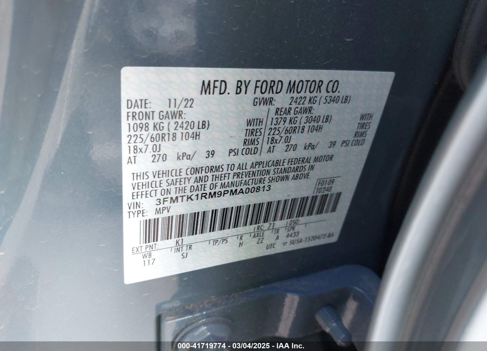 2023 FORD MUSTANG MACH-E SELECT VIN: 3FMTK1RM9PMA00813