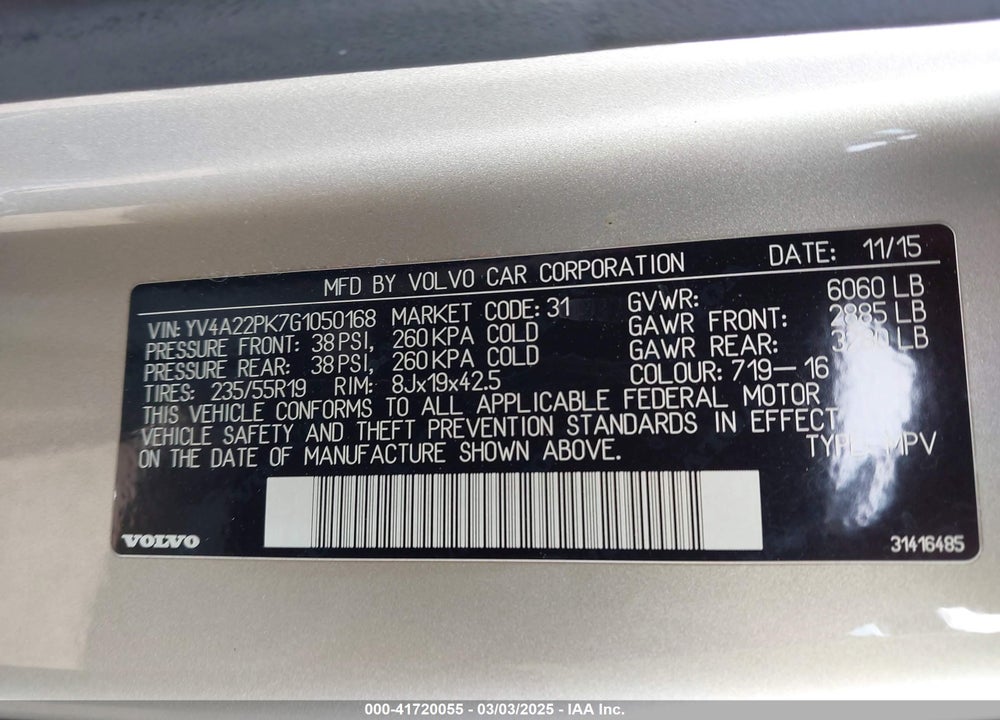 2016 VOLVO XC90 T6 MOMENTUM VIN: YV4A22PK7G1050168