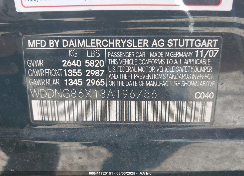2008 MERCEDES-BENZ S 550 4MATIC VIN: WDDNG86X18A196756