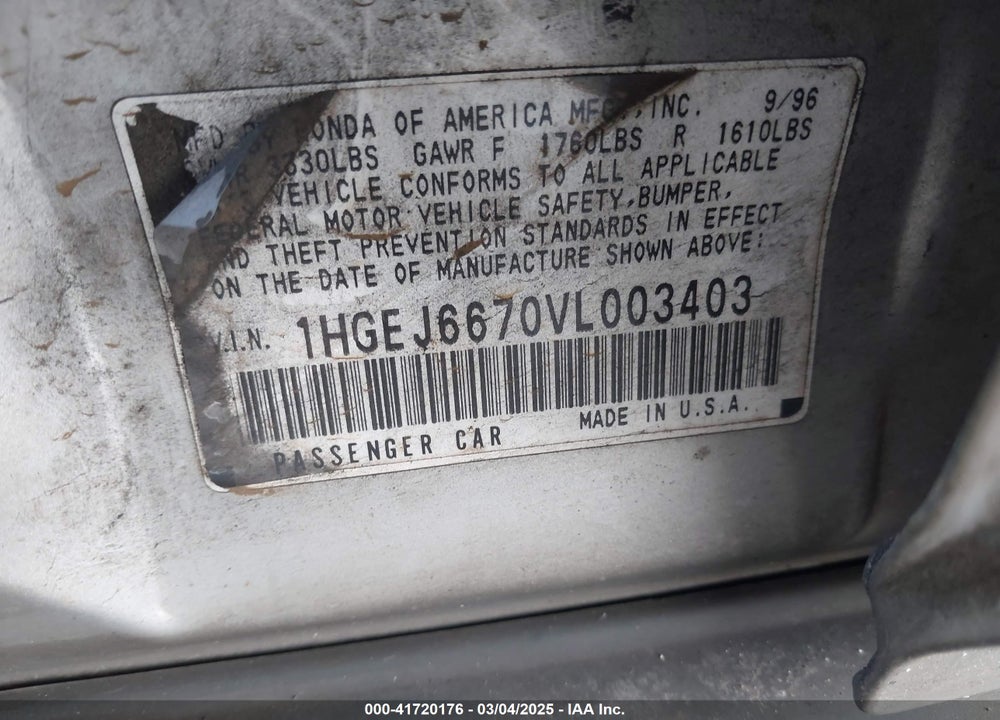 1997 HONDA CIVIC LX VIN: 1HGEJ6670VL003403