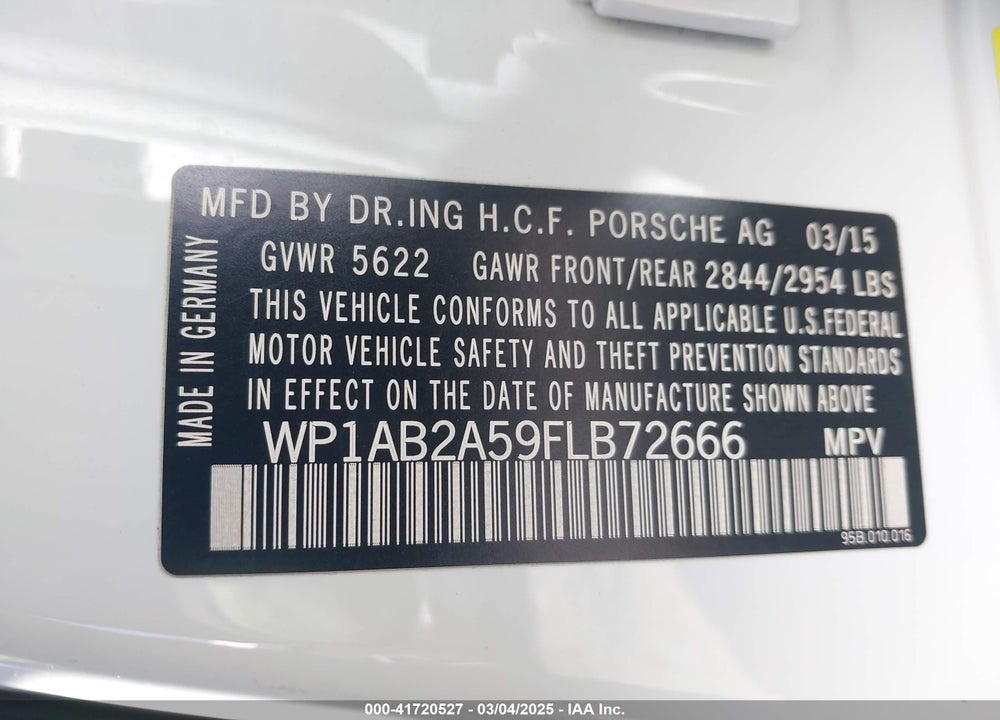 2015 PORSCHE MACAN VIN: WP1AB2A59FLB72666