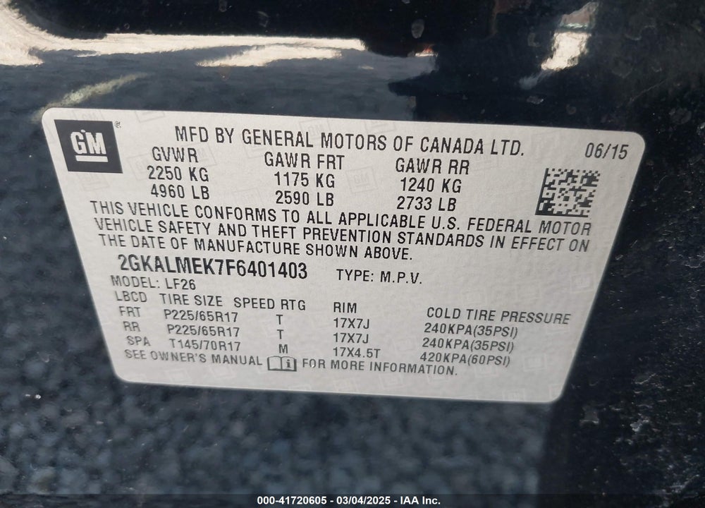 2015 GMC TERRAIN VIN: 2GKALMEK7F6401403