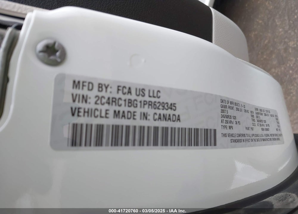 2023 CHRYSLER PACIFICA TOURING L VIN: 2C4RC1BG1PR629345