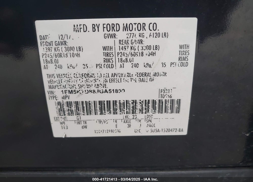 2018 FORD EXPLORER XLT VIN: 1FM5K7D88JGA51890