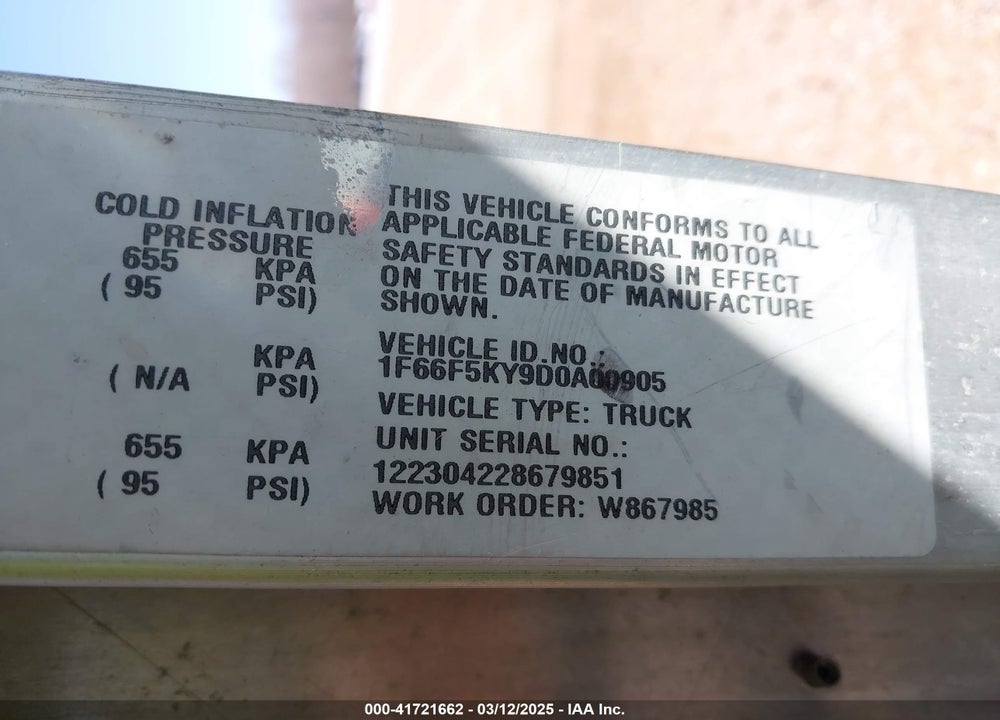2013 FORD F-59 COMMERCIAL STRIPPED VIN: 1F66F5KY9D0A00905
