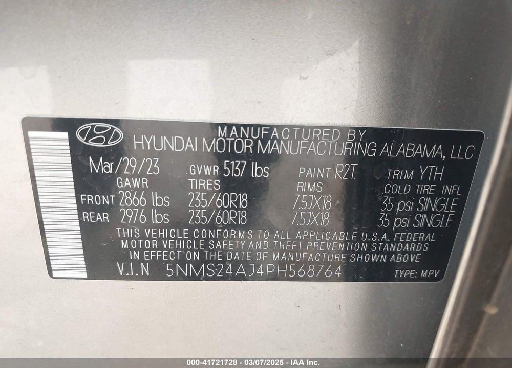 2023 HYUNDAI SANTA FE VIN: 5NMS24AJ4PH568764
