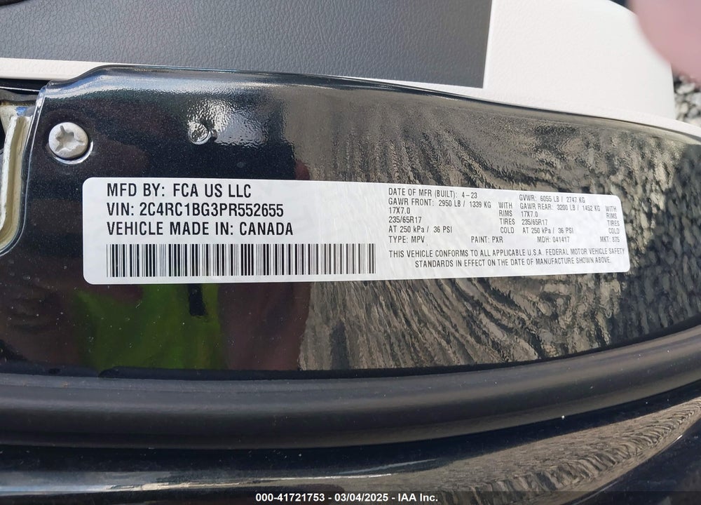2023 CHRYSLER PACIFICA TOURING L VIN: 2C4RC1BG3PR552655