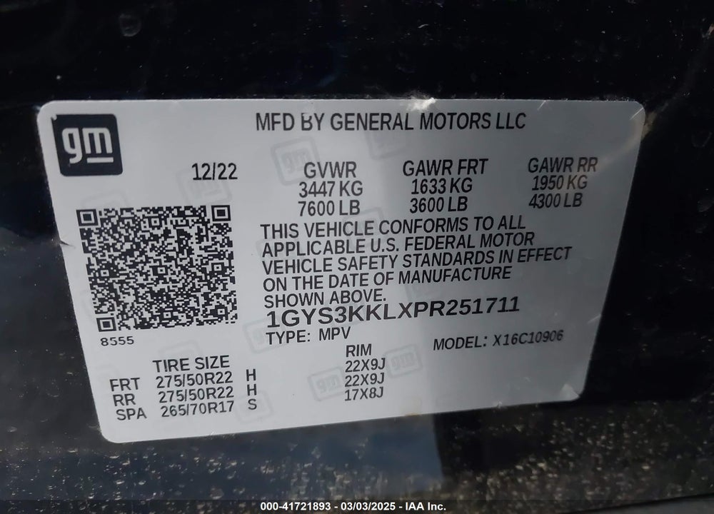 2023 CADILLAC ESCALADE ESV 2WD PREMIUM LUXURY VIN: 1GYS3KKLXPR251711
