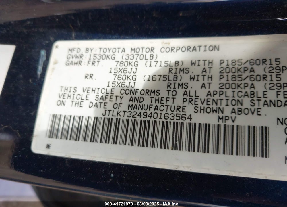 2004 SCION XB VIN: JTLKT324940163564