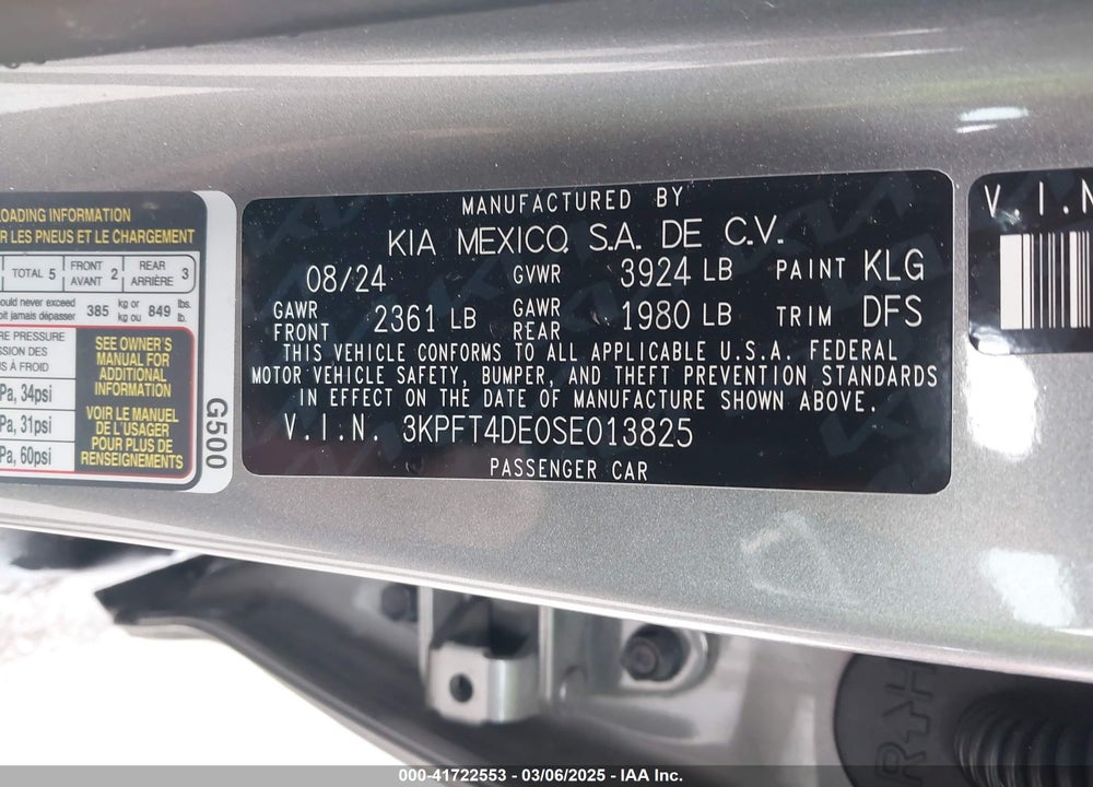 2025 KIA K4 VIN: 3KPFT4DE0SE013825