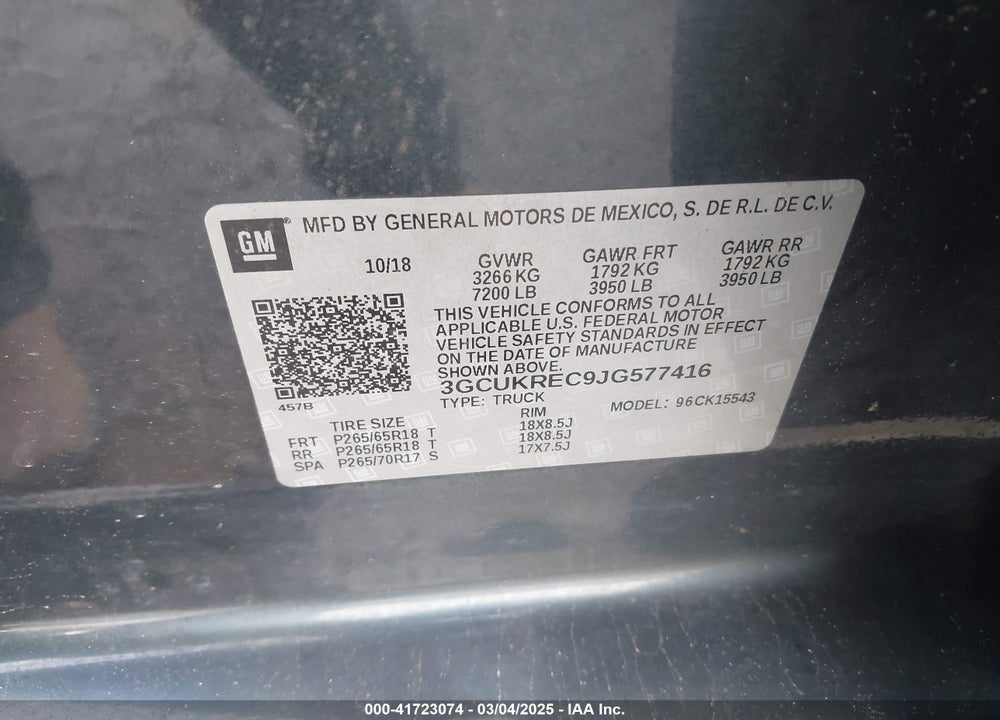 2018 CHEVROLET SILVERADO 1500 1LT VIN: 3GCUKREC9JG577416