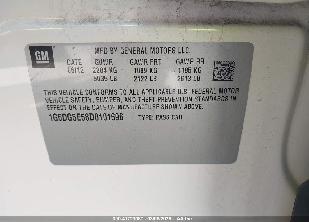 2013 CADILLAC CTS LUXURY VIN: 1G6DG5E58D0101696