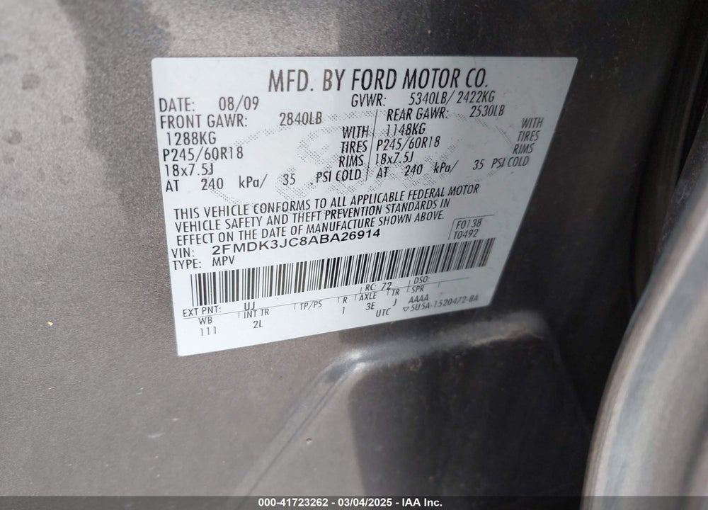 2010 FORD EDGE VIN: 2FMDK3JC8ABA26914