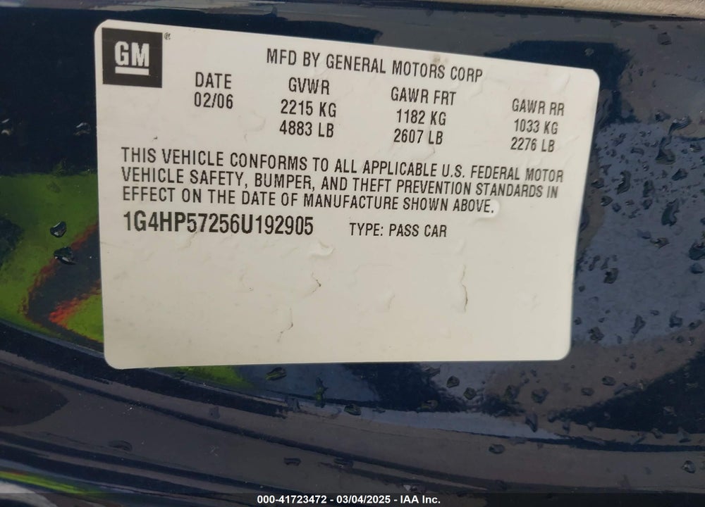 2006 BUICK LUCERNE VIN: 1G4HP57256U192905