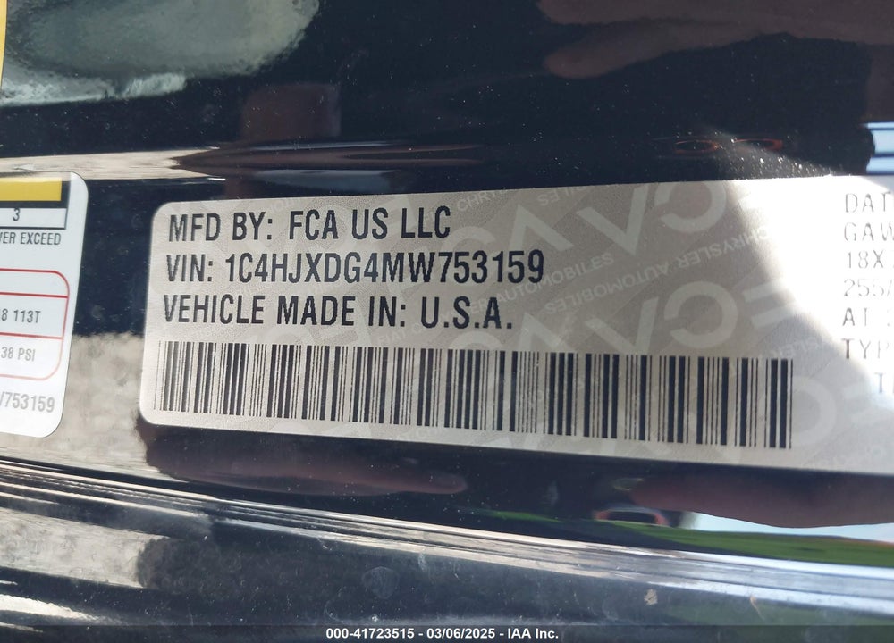2021 JEEP WRANGLER UNLIMITED SPORT ALTITUDE 4X4 VIN: 1C4HJXDG4MW753159