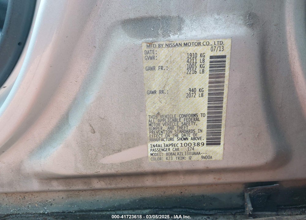 2014 NISSAN ALTIMA VIN: 1N4AL3AP9EC100389