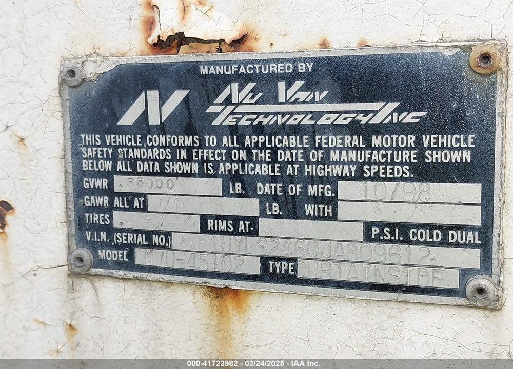 1988 UTILITY TRAILER MFG VIN: 1UYLS2460JA809612