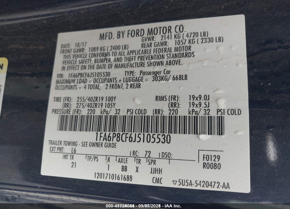 2018 FORD MUSTANG VIN: 1FA6P8CF6J5105530