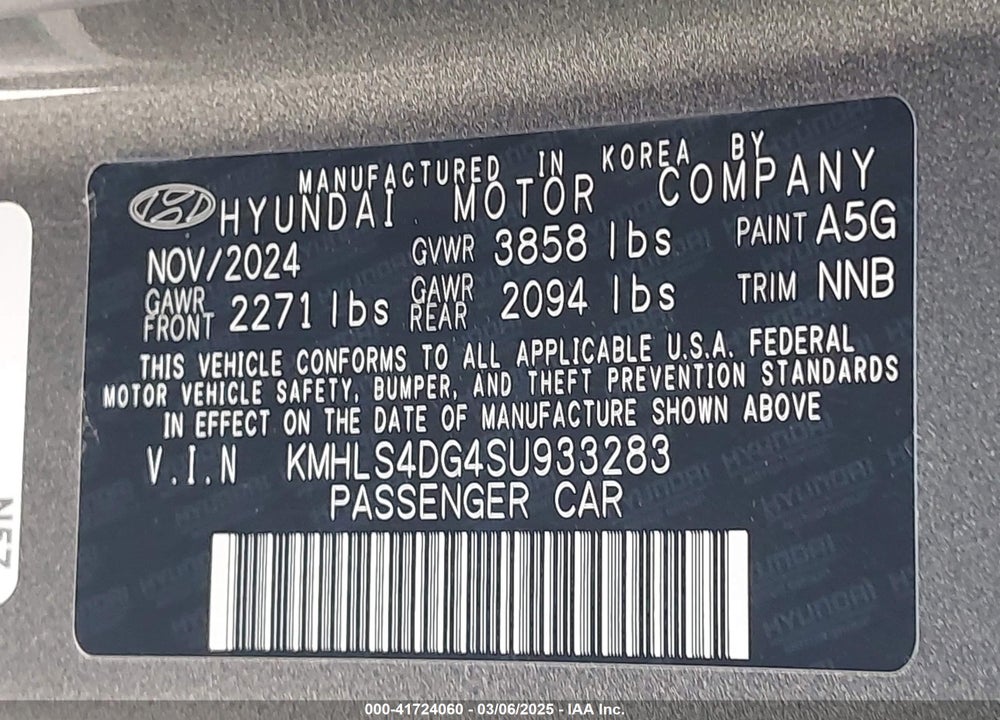 2025 HYUNDAI ELANTRA VIN: KMHLS4DG4SU933283