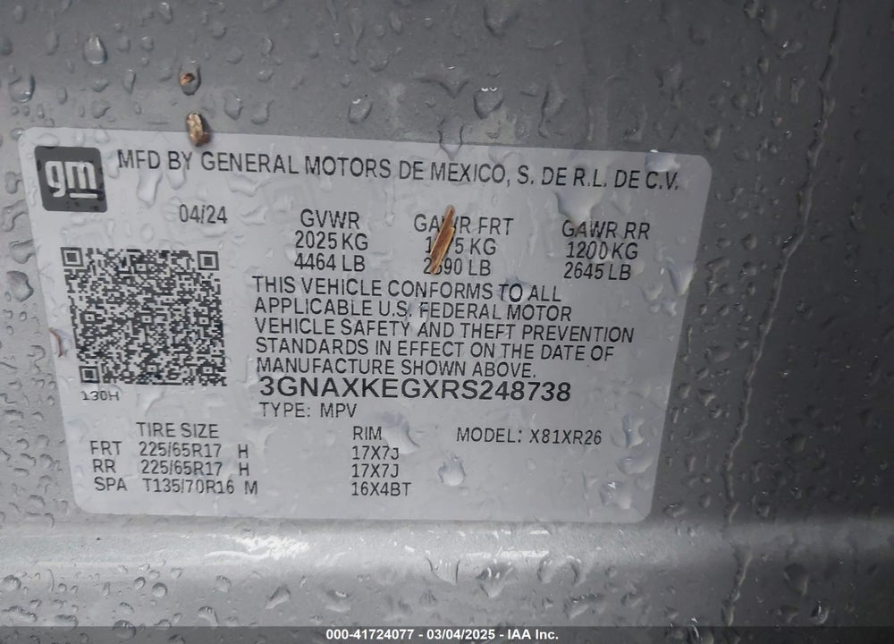 2024 CHEVROLET EQUINOX FWD LT VIN: 3GNAXKEGXRS248738